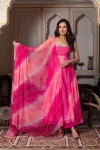 RICH LOOK GEORGETTE DIGITAL PRINT WITH REAL MIRROR HANDWORK GOWN BOTTOM WITH DUPATTA BABY PINK