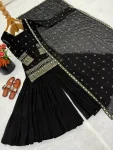RICH LOOK GEORGETTE EMBROIDERY SEQUENCE WORK TOP SHARARA WITH DUPATTA FESTIVE WEAR WHOLESALE PRICE ETHNIC GARMENT (3)