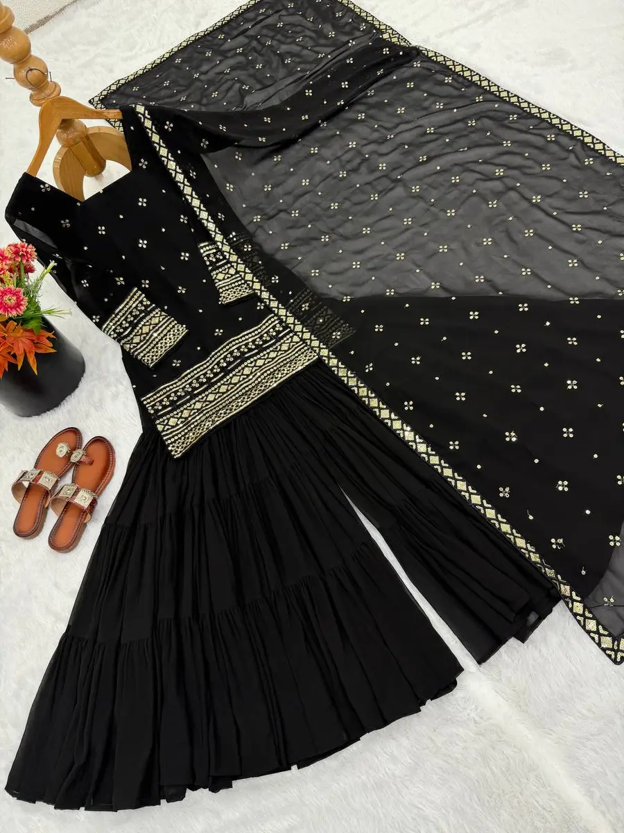 RICH LOOK GEORGETTE EMBROIDERY SEQUENCE WORK TOP SHARARA WITH DUPATTA FESTIVE WEAR WHOLESALE PRICE ETHNIC GARMENT (10)