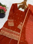 RICH LOOK GEORGETTE EMBROIDERY SEQUENCE WORK TOP SHARARA WITH DUPATTA WEDDING WEAR WHOLESALE PRICE ETHNIC GARMENT (3)