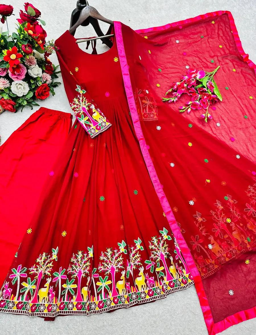 RICH LOOK GEORGETTE EMBROIDERY WORK GOWN BOTTOM WITH DUPATTA FESTIVE WEAR WHOLESALE PRICE ETHNIC GARMENT (5)