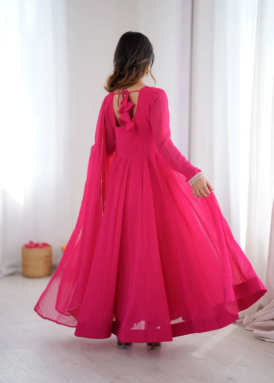 RICH LOOK GEORGETTE FANCY LACE WORK GOWN BOTTOM WITH DUPATTA FESTIVE WEAR WHOLESALE PRICE ETHNIC GARMENT (12)