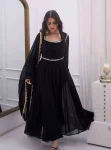 RICH LOOK GEORGETTE HANDWORK GOWN BOTTOM WITH DUPATTA BLACK