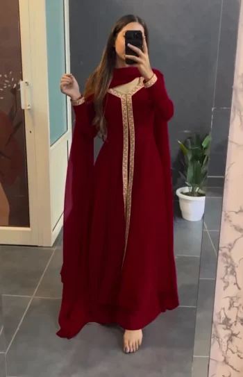 RICH LOOK GEORGETTE SEQUENCE WORK TOP BOTTOM WITH DUPATTA MAROON