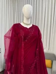 RICH LOOK GEORGETTE THREAD & SEQUENCE WORK SAREE WITH UNSTITCHED BLOUSE AND DUPATTA WEDDING WEAR WHOLESALE PRICE ETHNIC GARMENT (10)