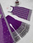 RICH LOOK GEORGETTE THREAD WITH 9MM SEQUENCE WORK TOP SHARARA WITH DUPATTA FESTIVE WEAR WHOLESALE PRICE ETHNIC GARMENT (6)