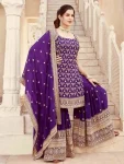 RICH LOOK GEORGETTE THREAD WITH 9MM SEQUENCE WORK TOP SHARARA WITH DUPATTA PURPLE