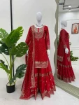 RICH LOOK GEORGETTE THREAD WITH SEQUENCE WORK TOP SHARARA WITH DUPATTA RED