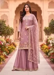 RICH LOOK GMY SILK EMBROIDERY SEQUENCE & CODING DORI WORK TOP PALAZZO WITH DUPATTA BABY PINK