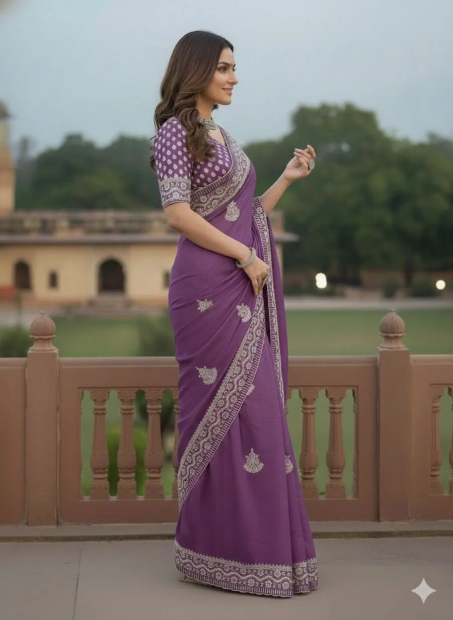 RICH LOOK GOLD CRUSH COTTON THREAD EMBROIDERY WITH SEQUENCE WORK SAREE WITH UNSTITCHED BLOUSE WEDDING WEAR WHOLESALE PRICE ETHNIC GARMENT (11)