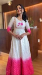 RICH LOOK JACQUARD SILK HANDWORK GOWN PINK AND OFF WHITE