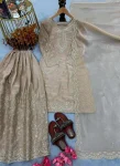 RICH LOOK JIMMY CHOO EMBROIDERY 3MM SEQUENCE & CODING DORI WORK WITH MOTI HAND WORK TOP PALAZZO WITH DUPATTA CREAM