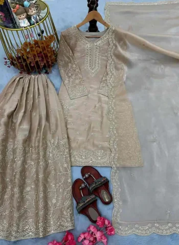 RICH LOOK JIMMY CHOO EMBROIDERY 3MM SEQUENCE & CODING DORI WORK WITH MOTI HAND WORK TOP PALAZZO WITH DUPATTA CREAM