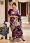 RICH LOOK LICHI SILK JACQUARD WORK SAREE WITH UNSTITCHED BLOUSE PURPLE