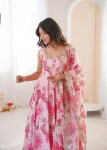 RICH LOOK MUSLIN FLORAL PRINT WORK GOWN BOTTOM WITH DUPATTA FESTIVE WEAR WHOLESALE PRICE ETHNIC GARMENT (8)