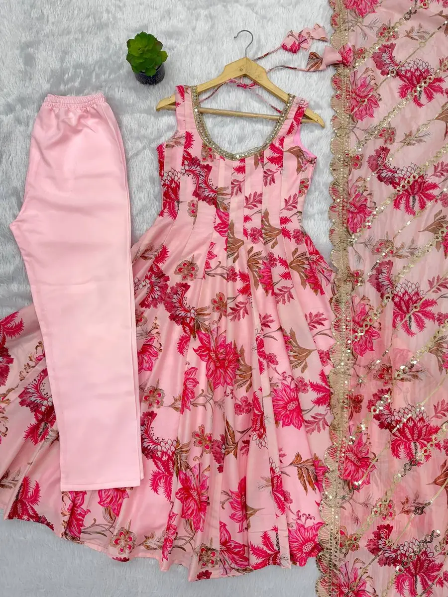 RICH LOOK MUSLIN FLORAL PRINT WORK GOWN BOTTOM WITH DUPATTA FESTIVE WEAR WHOLESALE PRICE ETHNIC GARMENT (16)