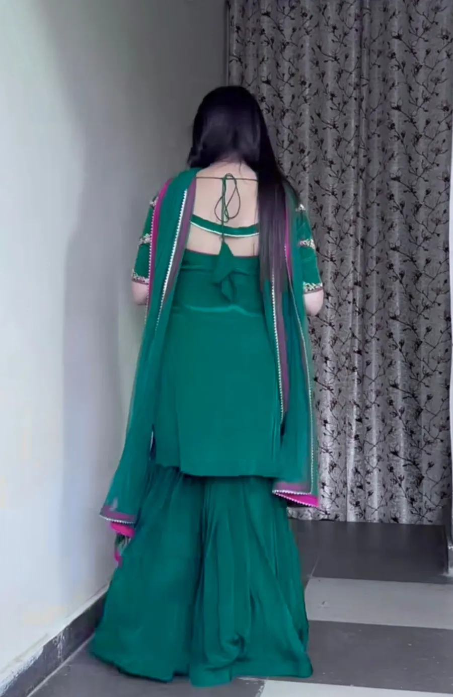 RICH LOOK NATURAL CREPE EMBROIDERY WORK WITH FANCY BORDER LACE WORK TOP SHARARA WITH DUPATTA FESTIVE WEAR WHOLESALE PRICE ETHNIC GARMENT (3)