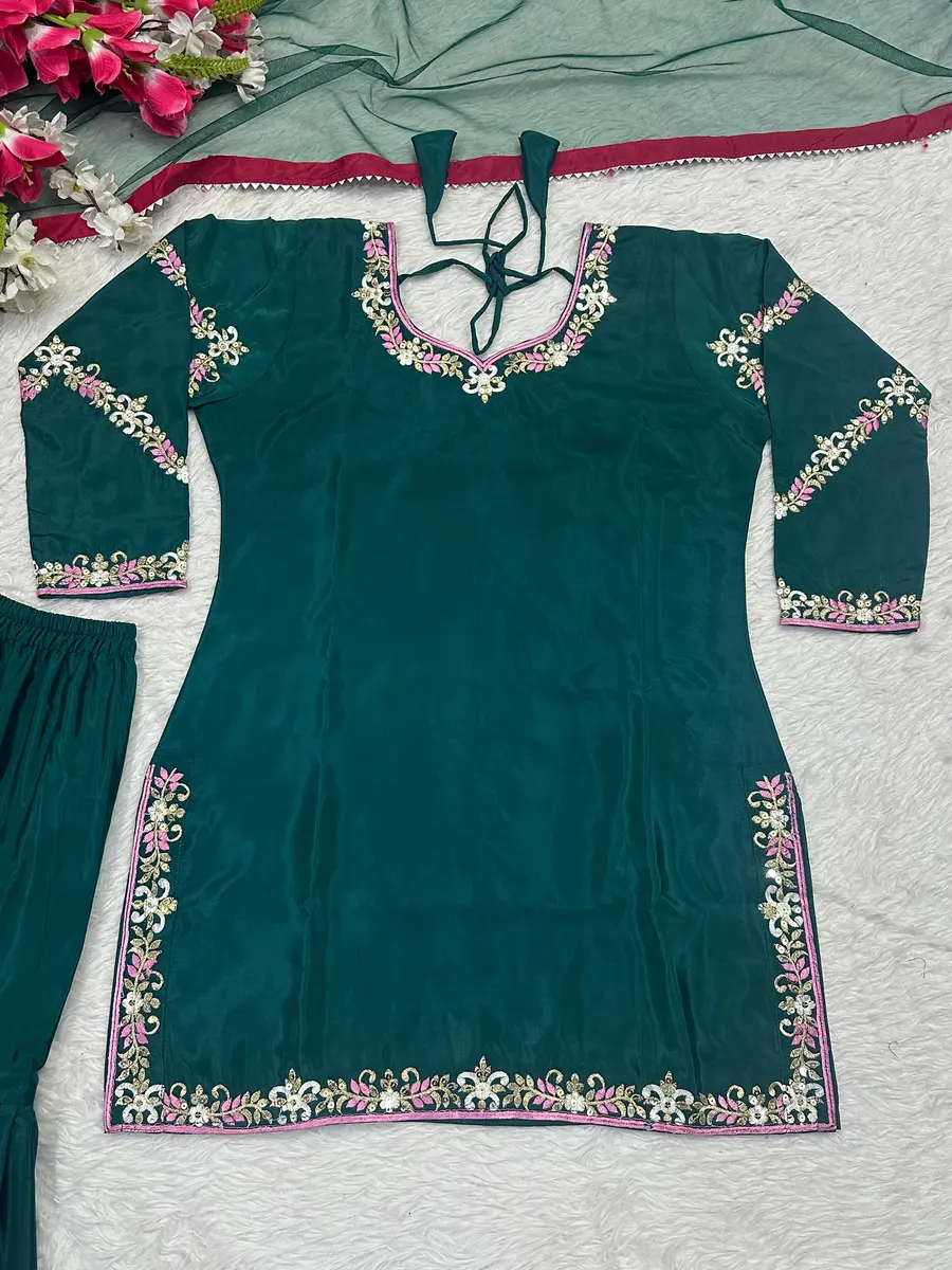RICH LOOK NATURAL CREPE EMBROIDERY WORK WITH FANCY BORDER LACE WORK TOP SHARARA WITH DUPATTA FESTIVE WEAR WHOLESALE PRICE ETHNIC GARMENT (5)