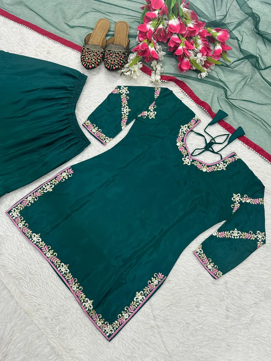 RICH LOOK NATURAL CREPE EMBROIDERY WORK WITH FANCY BORDER LACE WORK TOP SHARARA WITH DUPATTA FESTIVE WEAR WHOLESALE PRICE ETHNIC GARMENT (6)