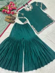 RICH LOOK NATURAL CREPE EMBROIDERY WORK WITH FANCY BORDER LACE WORK TOP SHARARA WITH DUPATTA FESTIVE WEAR WHOLESALE PRICE ETHNIC GARMENT (2)