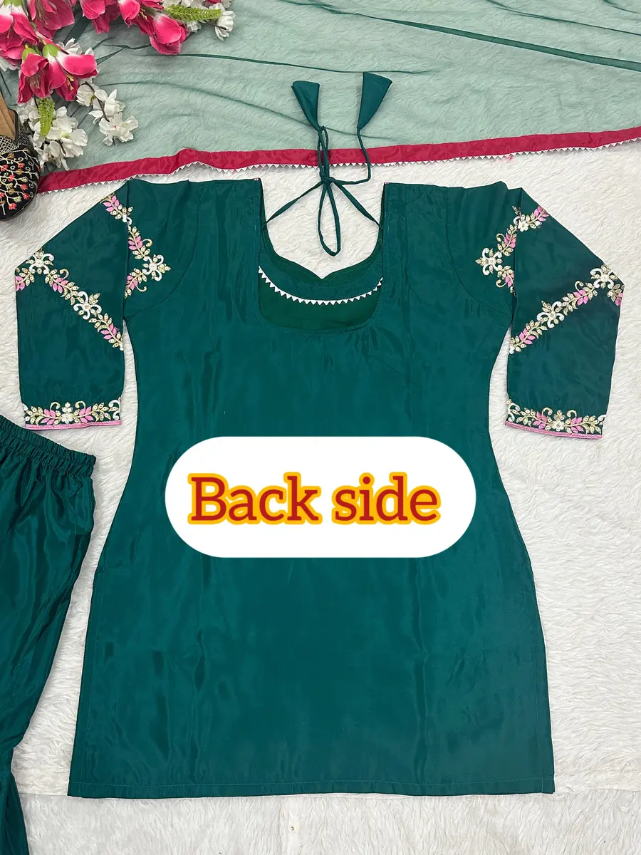 RICH LOOK NATURAL CREPE EMBROIDERY WORK WITH FANCY BORDER LACE WORK TOP SHARARA WITH DUPATTA FESTIVE WEAR WHOLESALE PRICE ETHNIC GARMENT (9)