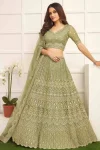 RICH LOOK NET CHAIN DESIGN GOLDEN WORK LEHENGA CHOLI WITH DUPATTA PISTA