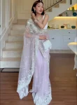 RICH LOOK NYLON NET EMBROIDERY SEQUENCE WORK WITH CUT-WORK BORDER WORK SAREE WITH UNSTITCHED BLOUSE LAVENDER