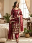 RICH LOOK ORGANZA SILK EMBROIDERY SEQUENCE WORK TOP BOTTOM WITH DUPATTA FESTIVE WEAR WHOLESALE PRICE ETHNIC GARMENT (3)