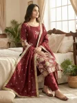 RICH LOOK ORGANZA SILK EMBROIDERY SEQUENCE WORK TOP BOTTOM WITH DUPATTA FESTIVE WEAR WHOLESALE PRICE ETHNIC GARMENT (3)