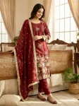 RICH LOOK ORGANZA SILK EMBROIDERY SEQUENCE WORK TOP BOTTOM WITH DUPATTA FESTIVE WEAR WHOLESALE PRICE ETHNIC GARMENT (3)
