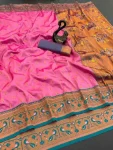 RICH LOOK PAITHANI SILK ZARI WEAVING WORK SAREE WITH UNSTITCHED BLOUSE PINK
