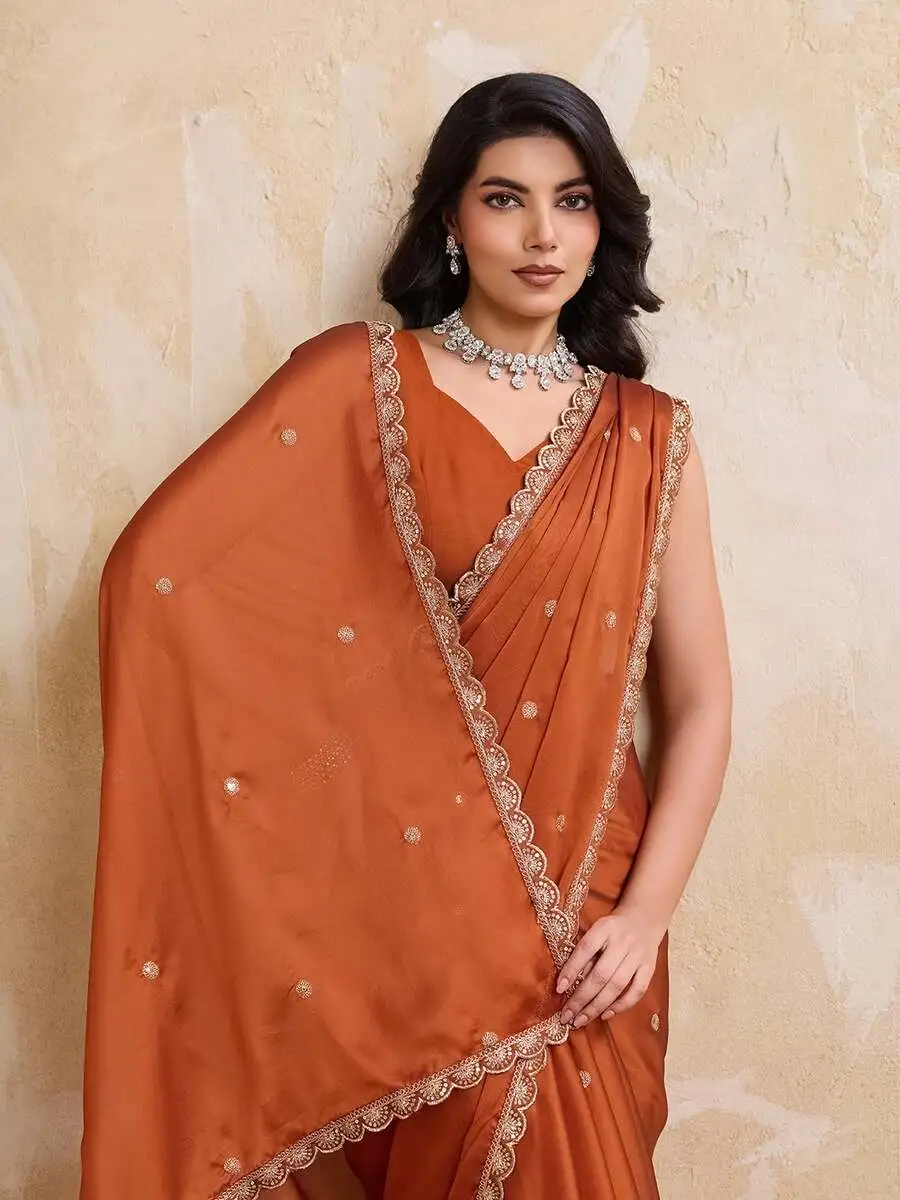 RICH LOOK RANGOLI SILK EMBROIDERY CUTWORK WORK LACE BORDER WORK SAREE WITH UNSTITCHED BLOUSE PARTY WEAR WHOLESALE PRICE ETHNIC GARMENT (9)