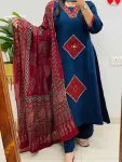 RICH LOOK RAYON APPLIQ WORK TOP BOTTOM WITH DUPATTA BLUE