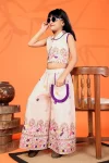 RICH LOOK RAYON DIGITAL PRINT WORK KID'S TOP PALAZZO SET CREAM