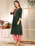RICH LOOK RAYON EMBROIDERY WORK ONLY KURTI GREEN
