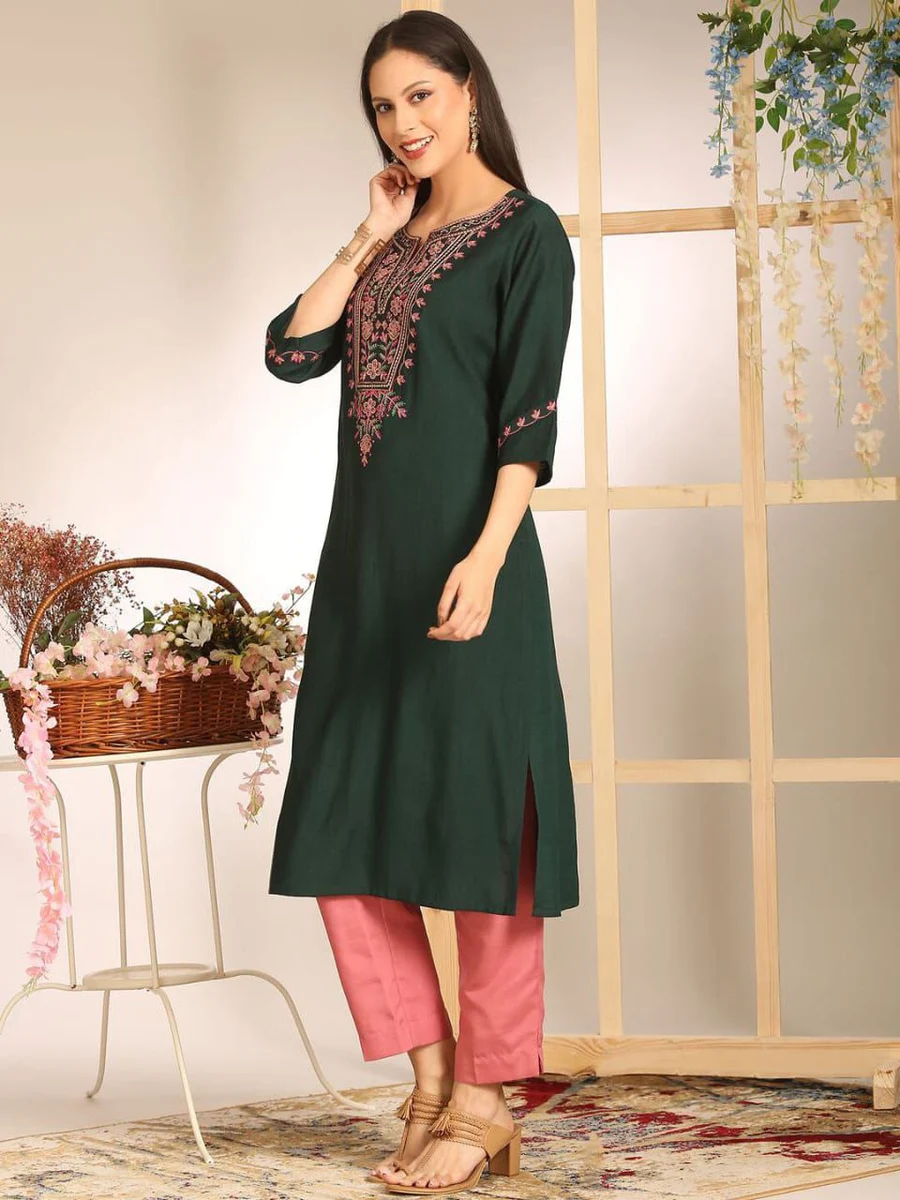 RICH LOOK RAYON EMBROIDERY WORK ONLY KURTI FESTIVE WEAR WHOLESALE PRICE ETHNIC GARMENT (18)