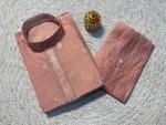 RICH LOOK RAYON SILK EMBROIDERY SEQUENCE WORK MEN'S KURTA PAYJAMA PEACH