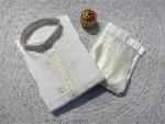 RICH LOOK RAYON SILK EMBROIDERY SEQUENCE WORK MEN'S KURTA PAYJAMA WHITE