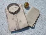 RICH LOOK RAYON SILK EMBROIDERY SEQUENCE WORK MEN'S KURTA PAYJAMA CREAM
