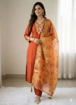 RICH LOOK ROMAN SILK EMBROIDERY WITH SEQUENCE WORK TOP BOTTOM WITH DUPATTA ORANGE