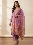 RICH LOOK ROMAN SILK EMBROIDERY WITH SEQUENCE WORK TOP BOTTOM WITH DUPATTA LAVENDER