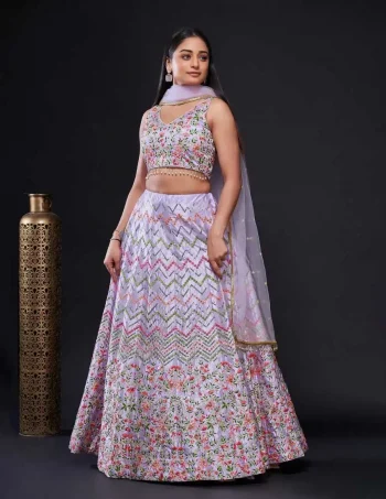 RICH LOOK SATIN SILK SEQUENCE & THREAD WORK LEHENGA CHOLI WITH DUPATTA LAVENDER