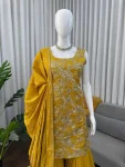 RICH LOOK SHIMMER SILK SEQUENCE WITH THREAD WORK TOP SHARARA WITH DUPATTA PARTY WEAR WHOLESALE PRICE ETHNIC GARMENT (4)