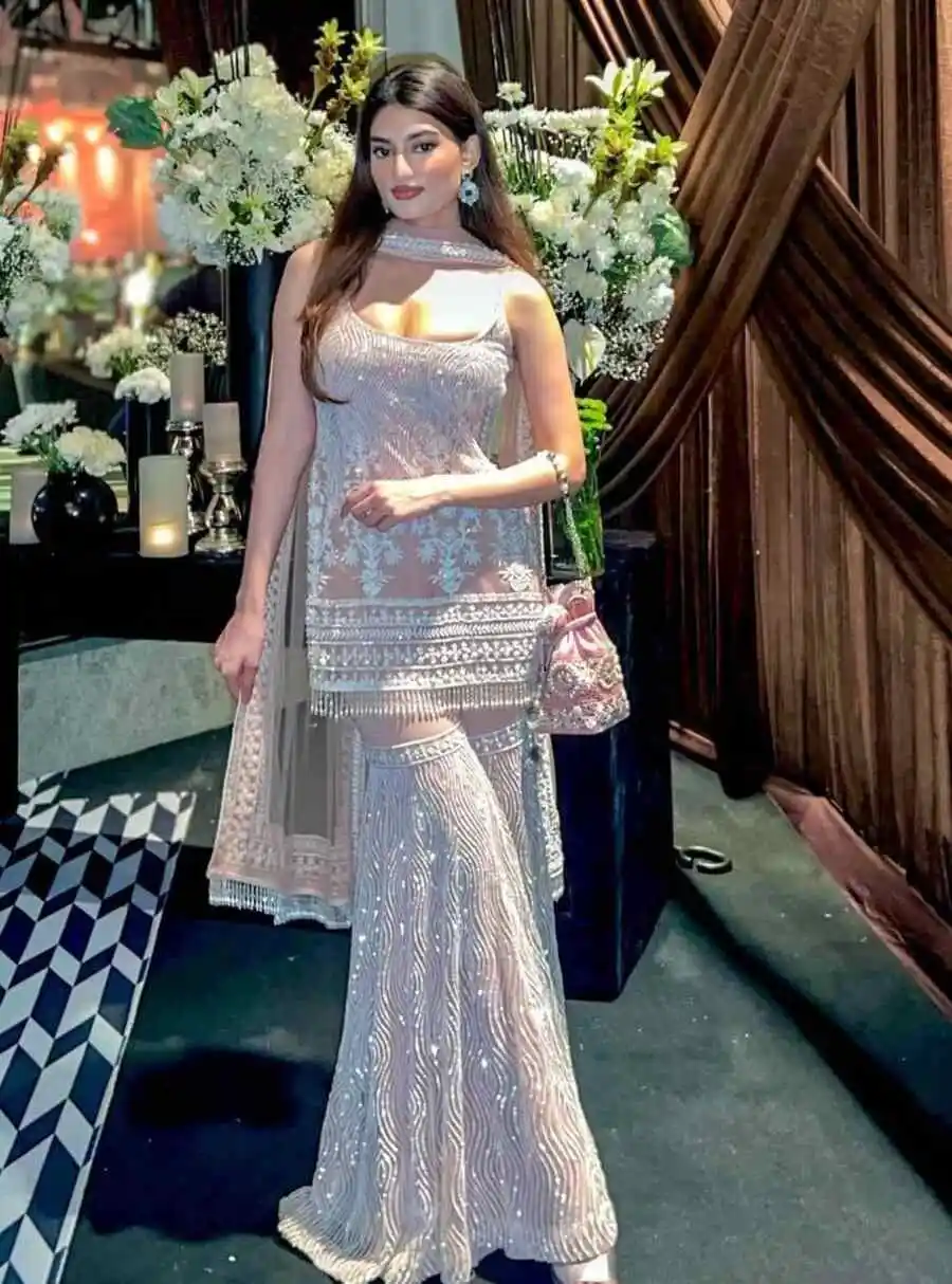 RICH LOOK SOFT NET CHAIN SEQUENCE WORK TOP SHARARA WITH DUPATTA WEDDING WEAR WHOLESALE PRICE ETHNIC GARMENT (6)