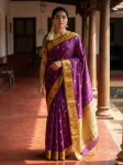 RICH LOOK SOFT SILK ZARI WORK COPPER & SILVER FANCY BUTTI WITH SATIN BORDER WORK SAREE WITH UNSTITCHED BLOUSE PURPLE
