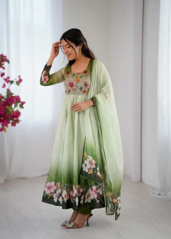 RICH LOOK TABBY ORGANZA SILK DIGITAL PRINT WITH HAND WORK GOWN BOTTOM WITH DUPATTA MEHNDI