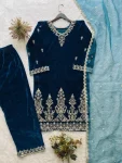 RICH LOOK VELVET CODING SEQUENCE EMBROIDERY WORK TOP PALAZZO WITH DUPATTA FESTIVE WEAR WHOLESALE PRICE ETHNIC GARMENT (3)