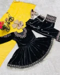 RICH LOOK VELVET EMBROIDERY SEQUENCE WORK KID’S TOP BOTTOM WITH DUPATTA FESTIVE WEAR WHOLESALE PRICE ETHNIC GARMENT (3)