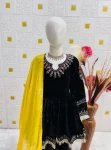 RICH LOOK VELVET EMBROIDERY SEQUENCE WORK KID’S TOP BOTTOM WITH DUPATTA FESTIVE WEAR WHOLESALE PRICE ETHNIC GARMENT (3)