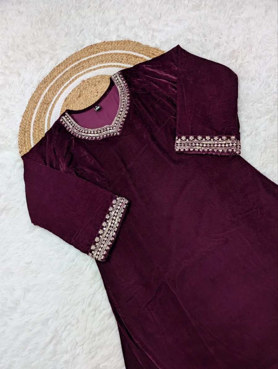 RICH LOOK VELVET SEQUENCE CODING EMBROIDERY WORK TOP BOTTOM WITH DUPATTA FESTIVE WEAR WHOLESALE PRICE ETHNIC GARMENT (1)